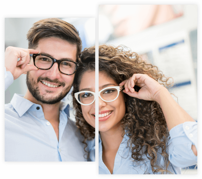 man and woman trying on new glasses